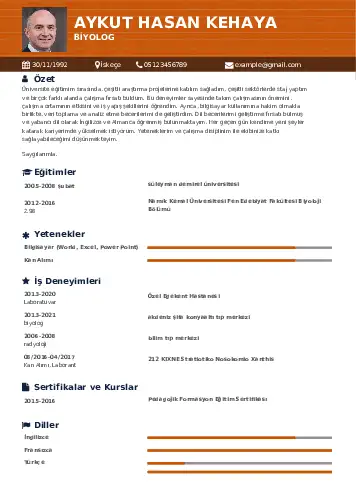 Biyolog CV Örnekleri cv indir